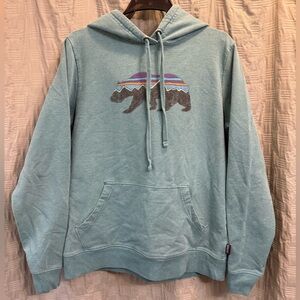 Patagonia green Pullover Hoodie with Multicolor Bear Graphic